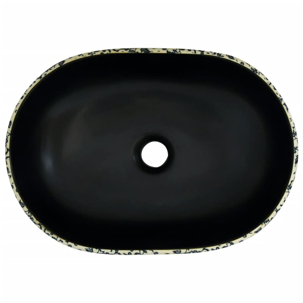 Lavabo da Appoggio-Lavandino-Lavello Nero e Blu Ovale 47x33x13 cm Ceramica