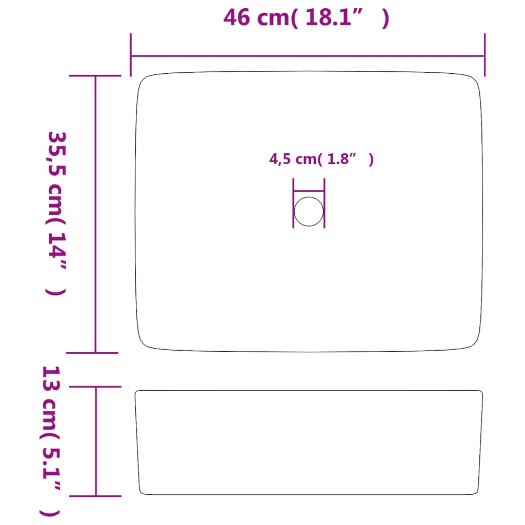 Lavabo da Appoggio Bianco Rettangolare 46x35,5x13 cm Ceramica 155075