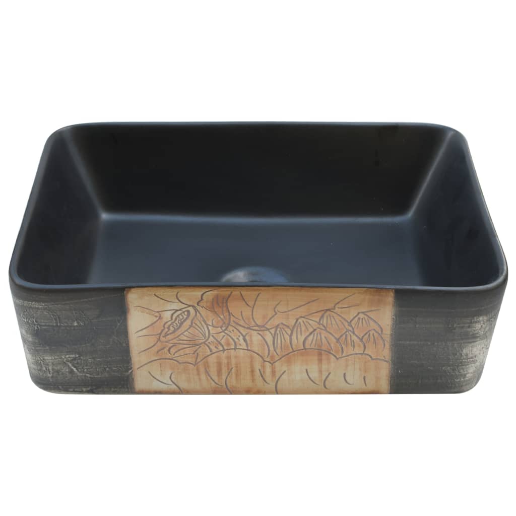 Lavabo Appoggio Nero Marrone Rettangolare 46x35,5x13cm Ceramica 155076