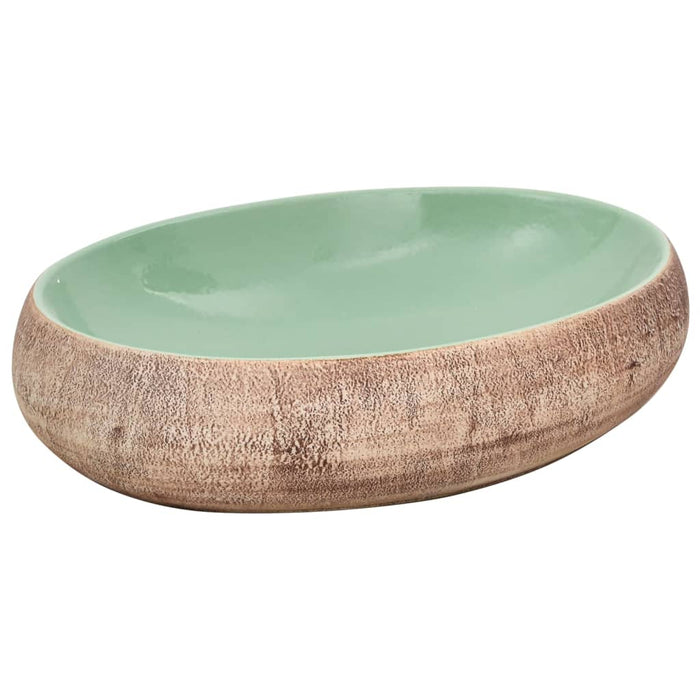 Lavabo da Appoggio-Lavandino-Lavello Verde e Marrone Ovale 59x40x15 cm Ceramica
