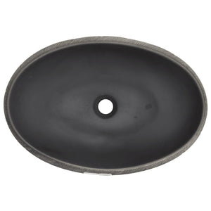 Lavabo da Appoggio-Lavandino Nero e Grigio Ovale 59x40x15 cm Ceramica