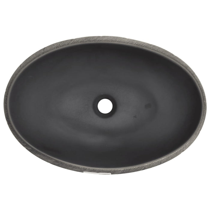 Lavabo da Appoggio-Lavandino Nero e Grigio Ovale 59x40x15 cm Ceramica