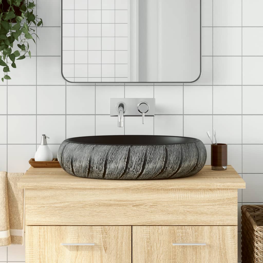 Lavabo da Appoggio Nero e Grigio Ovale 59x40x15 cm Ceramica 155080
