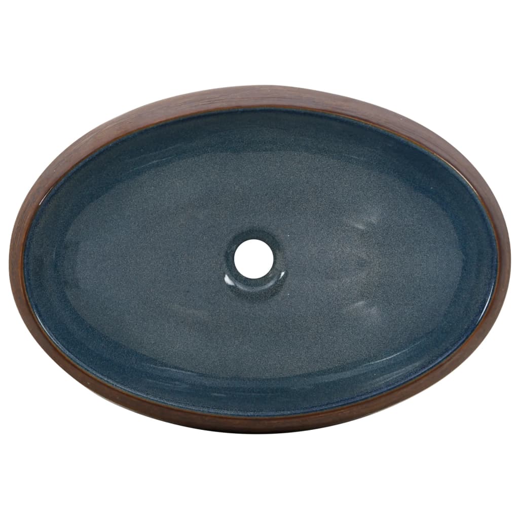 Lavabo da Appoggio Marrone e Blu Ovale 59x40x15 cm Ceramica