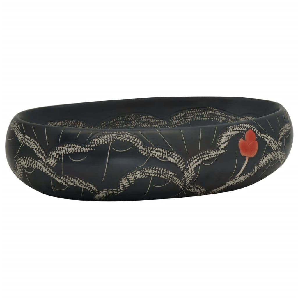 Lavabo da Appoggio Nero Ovale 59x40x15 cm Ceramica 155082