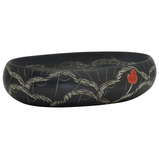 Lavabo da Appoggio Nero Ovale 59x40x15 cm Ceramica 155082