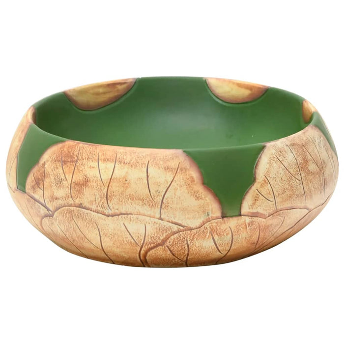 Lavabo da Appoggio Verde e Marrone Ovale 59x40x15 cm Ceramica 155086