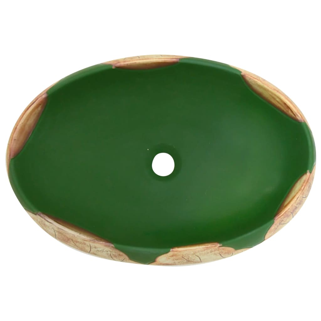 Lavabo da Appoggio-Lavandino Verde e Marrone Ovale 59x40x15 cm Ceramica