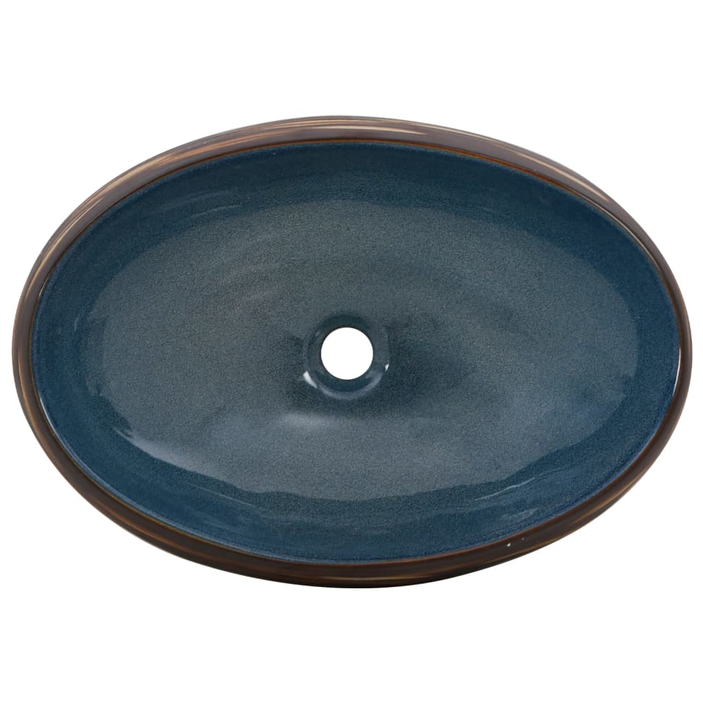 Lavabo da Appoggio-Lavandino-Lavello Marrone e Blu Ovale 59x40x15 cm Ceramica 485376
