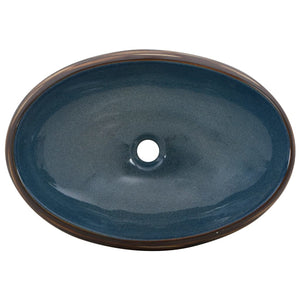 Lavabo da Appoggio-Lavandino-Lavello Marrone e Blu Ovale 59x40x15 cm Ceramica 485376