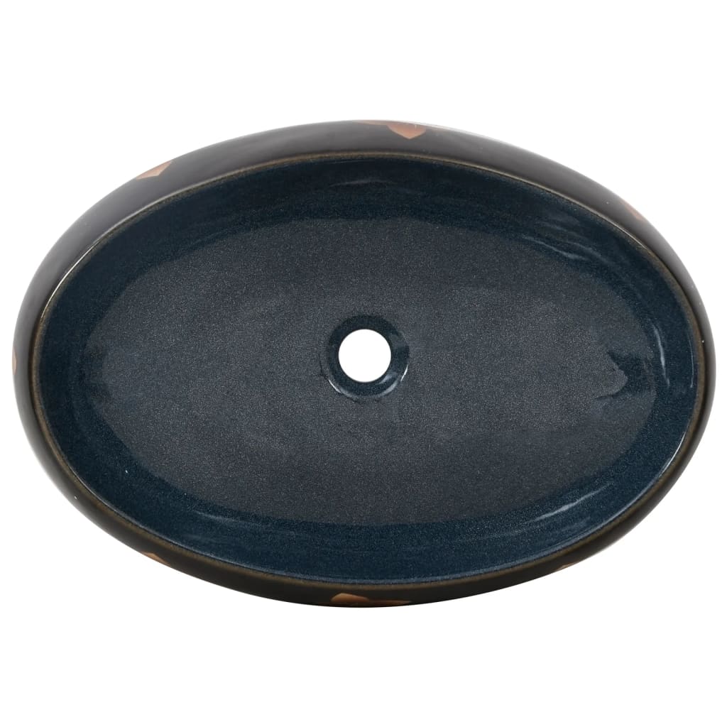 Lavabo da Appoggio-Lavandino-Lavello Nero e Blu Ovale 59x40x15 cm Ceramica