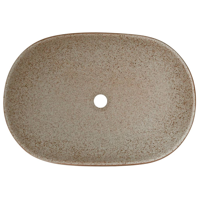 Lavabo da Appoggio-Lavandino Sabbia e Marrone Ovale 59x40x14 cm Ceramica