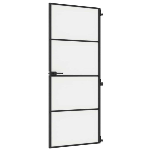 Porta Interni Sottile Nera 83x201,5cm Vetro Temperato Alluminio