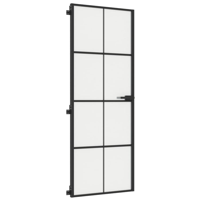 Porta Interni Sottile Nera 76x201,5cm Vetro Temperato Alluminio 155125