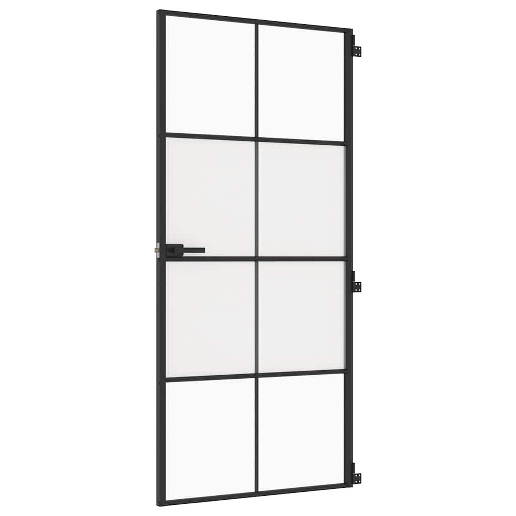 Porta Interni Sottile Nera 93x201,5cm Vetro Temperato Alluminiocod mxl 107740