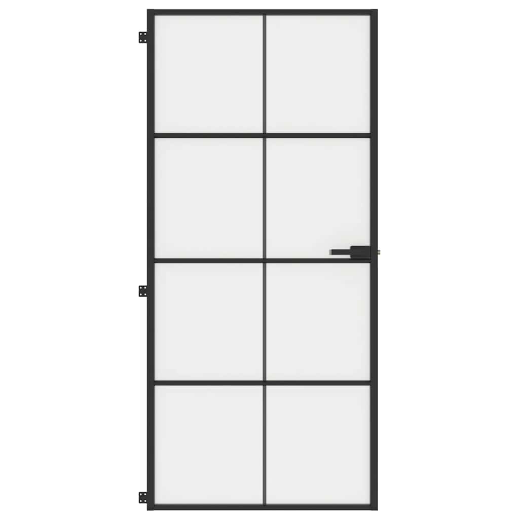 Porta Interni Sottile Nera 93x201,5cm Vetro Temperato Alluminio 155129