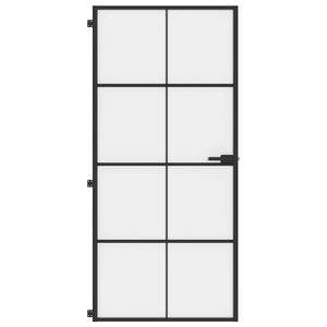 Porta Interni Sottile Nera 93x201,5cm Vetro Temperato Alluminio 155129