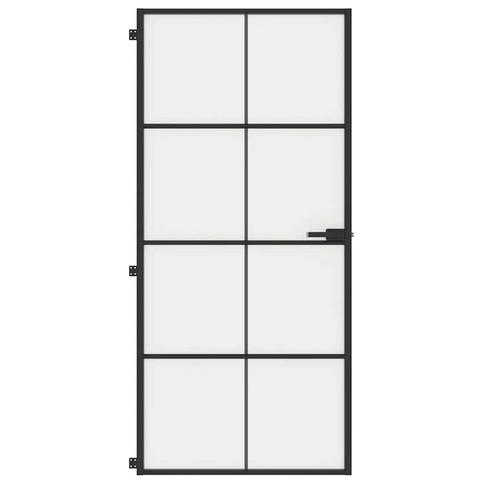 Porta Interni Sottile Nera 93x201,5cm Vetro Temperato Alluminio 155129