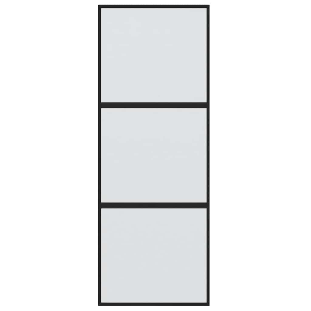 Porta Scorrevole Nera 76x205 cm in Vetro Temperato e Alluminio 155198