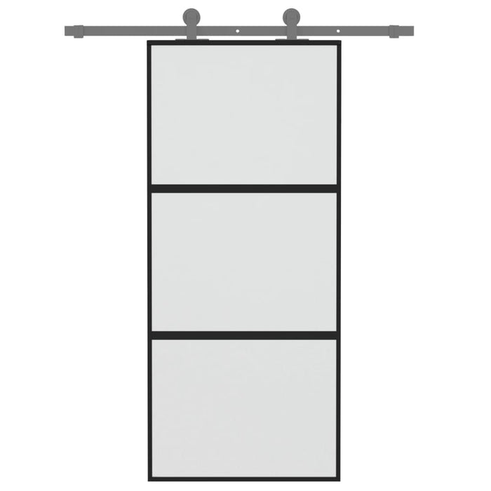 vidaXL Porta Scorrevole Nera 90x205 cm in Vetro Temperato e Alluminio