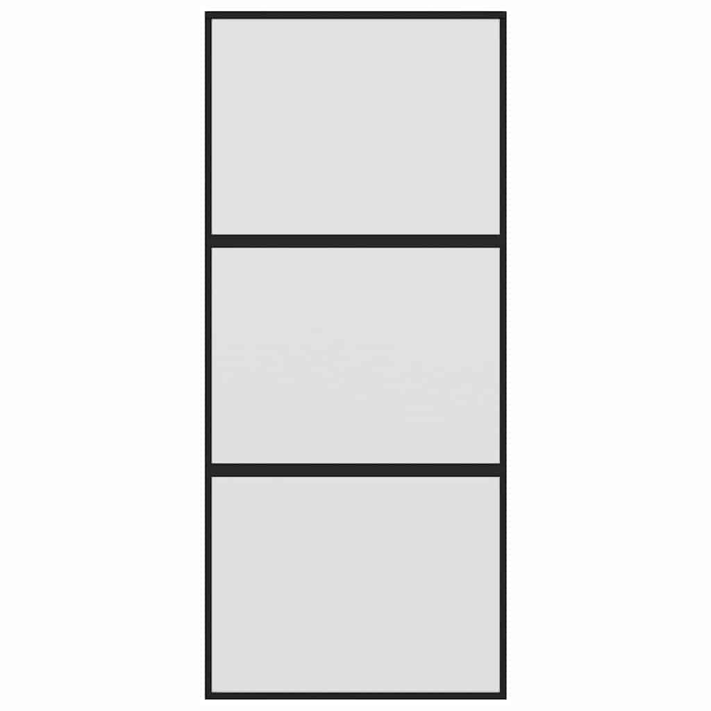 Porta Scorrevole Nera 90x205 cm in Vetro Temperato e Alluminio 155199