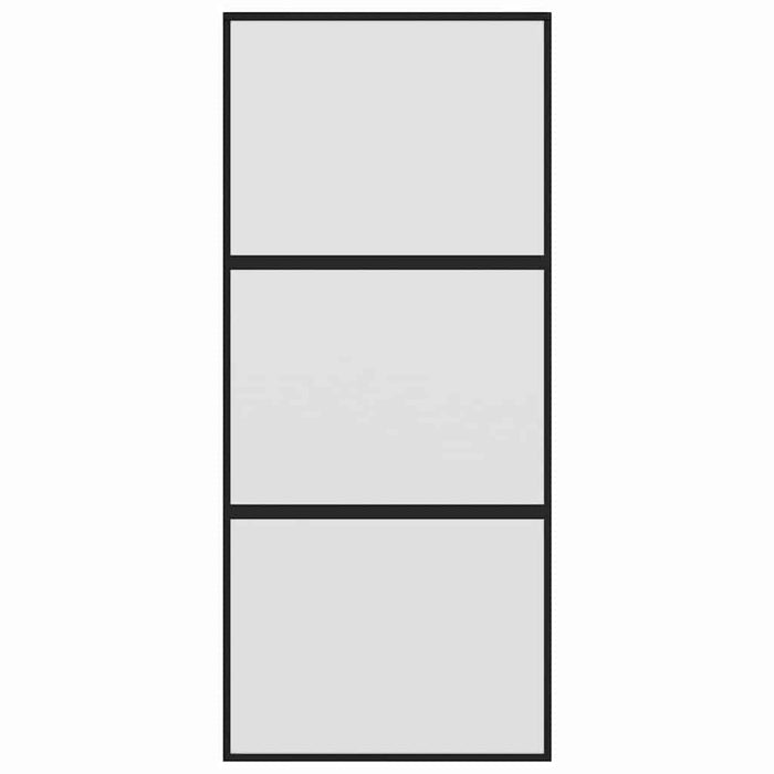 Porta Scorrevole Nera 90x205 cm in Vetro Temperato e Alluminio 155199