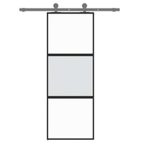 Porta Scorrevole Nera 76x205 cm in Vetro Temperato e Alluminio 155201