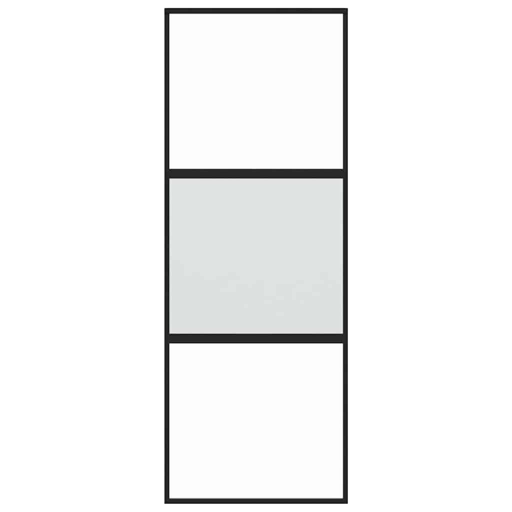 Porta Scorrevole Nera 76x205 cm in Vetro Temperato e Alluminio 155201