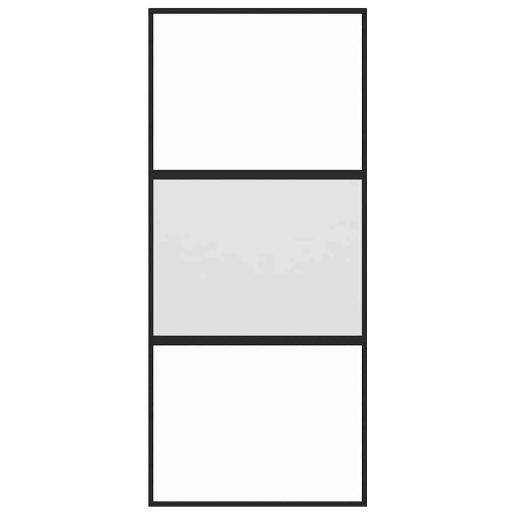 Porta Scorrevole Nera 90x205 cm in Vetro Temperato e Alluminio 155202