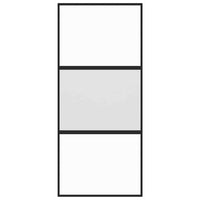 Porta Scorrevole Nera 90x205 cm in Vetro Temperato e Alluminio 155202