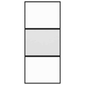 Porta Scorrevole Nera 90x205 cm in Vetro Temperato e Alluminio 155202