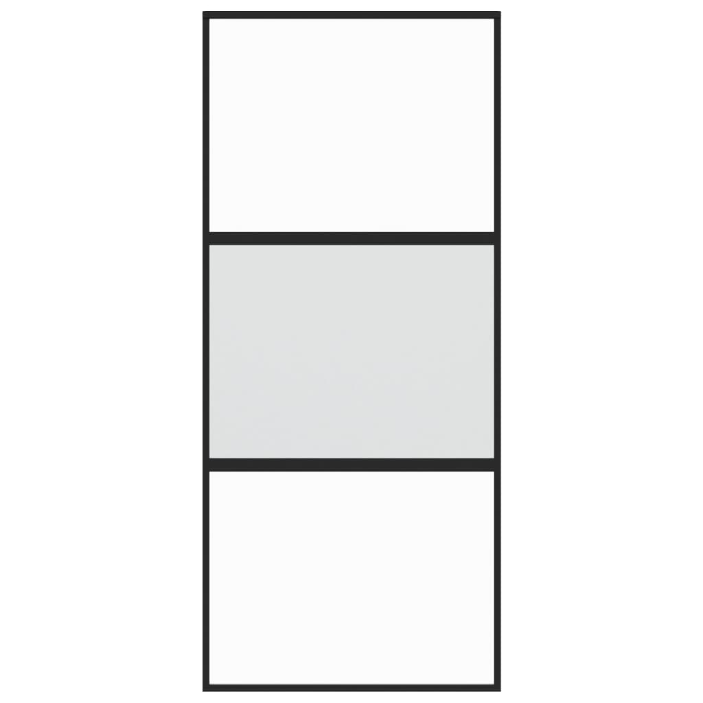 Porta Scorrevole Nera 90x205 cm in Vetro Temperato e Alluminio