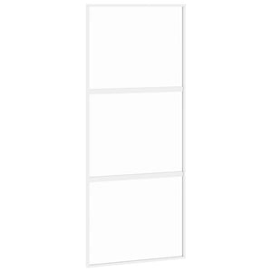 Porta Scorrevole Bianca 90x205 cm Vetro Temperato e Alluminio 155205