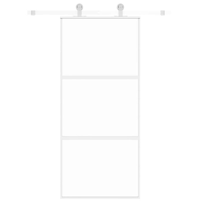 Porta Scorrevole Bianca 90x205 cm Vetro Temperato e Alluminio 155205