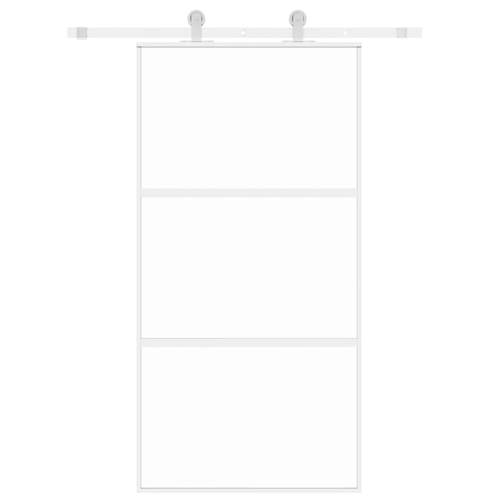 Porta Scorrevole Bianca 102,5x205cm Vetro Temperato e Alluminio 155206