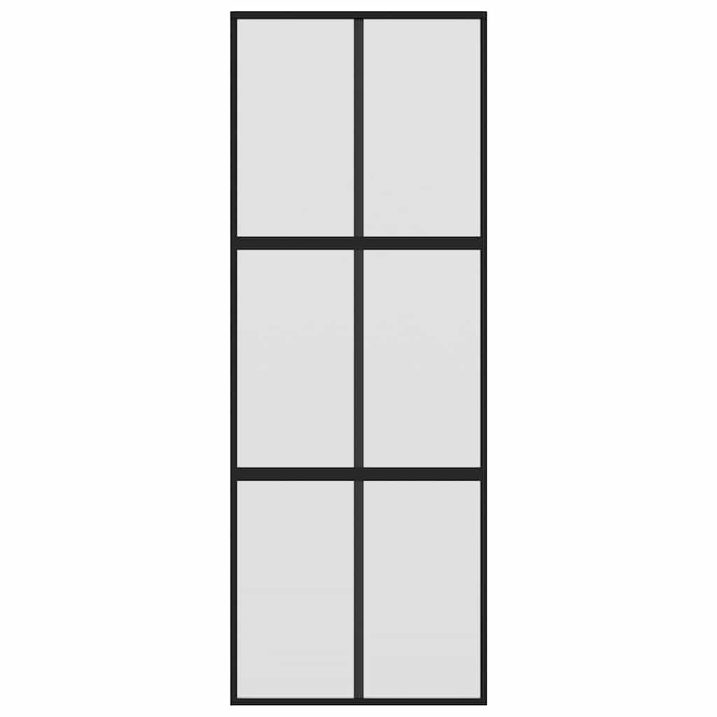 Porta Scorrevole Nera 76x205 cm in Vetro Temperato e Alluminio 155207
