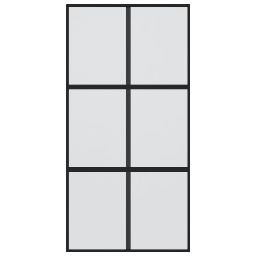 Porta Scorrevole Nera 102,5x205 cm Vetro Temperato e Alluminio