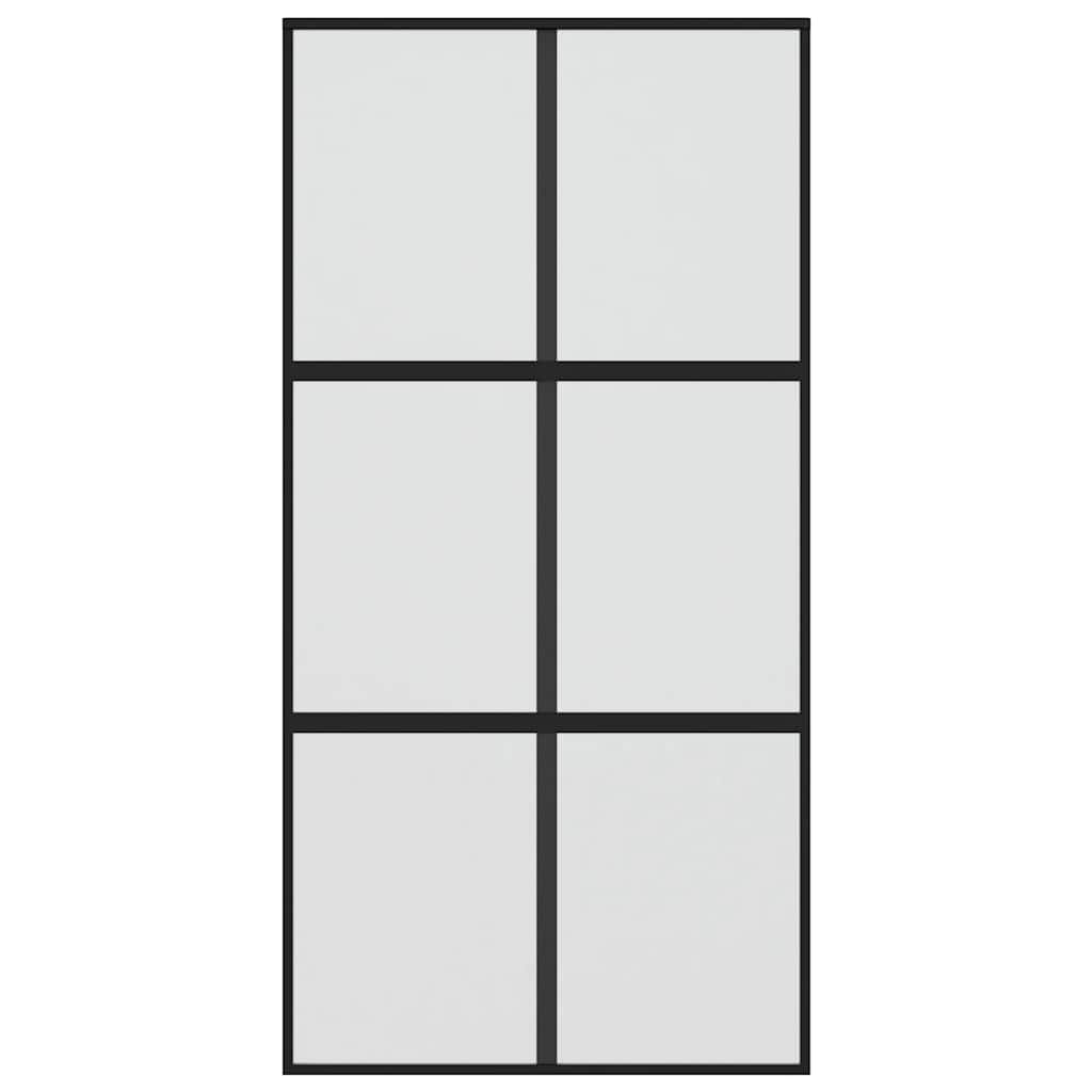 Porta Scorrevole Nera 102,5x205 cm Vetro Temperato e Alluminio 155209