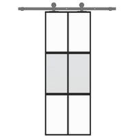 Porta Scorrevole Nera 76x205 cm in Vetro Temperato e Alluminio 155210