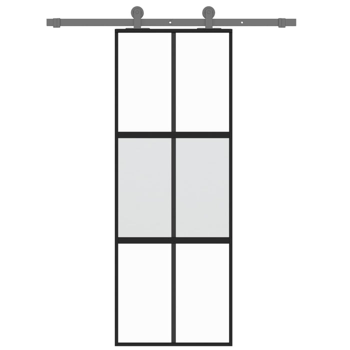 Porta Scorrevole Nera 76x205 cm in Vetro Temperato e Alluminio 155210