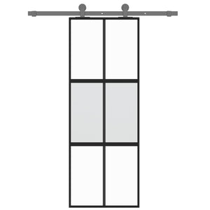 Porta Scorrevole Nera 76x205 cm in Vetro Temperato e Alluminiocod mxl 107776