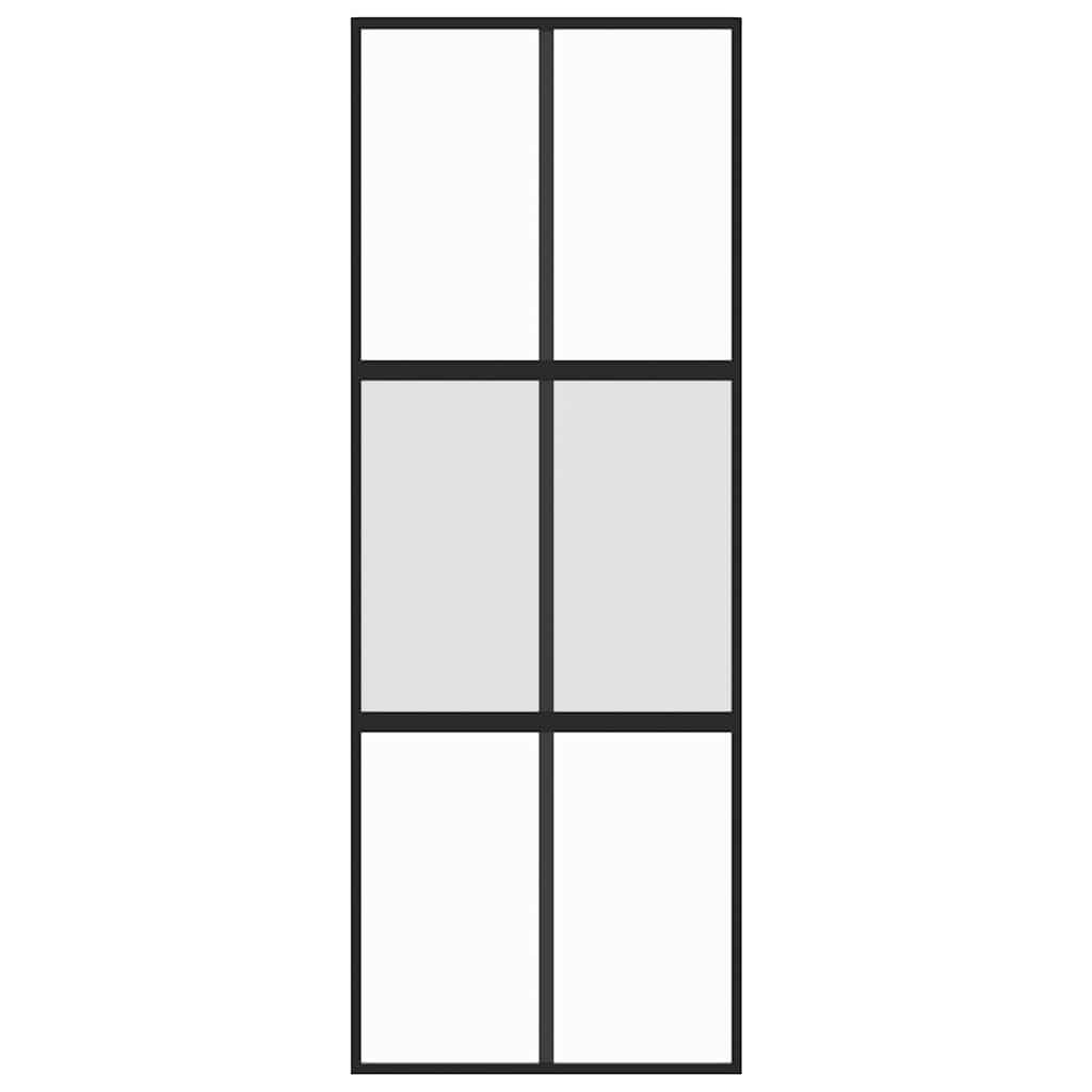 Porta Scorrevole Nera 76x205 cm in Vetro Temperato e Alluminio 155210
