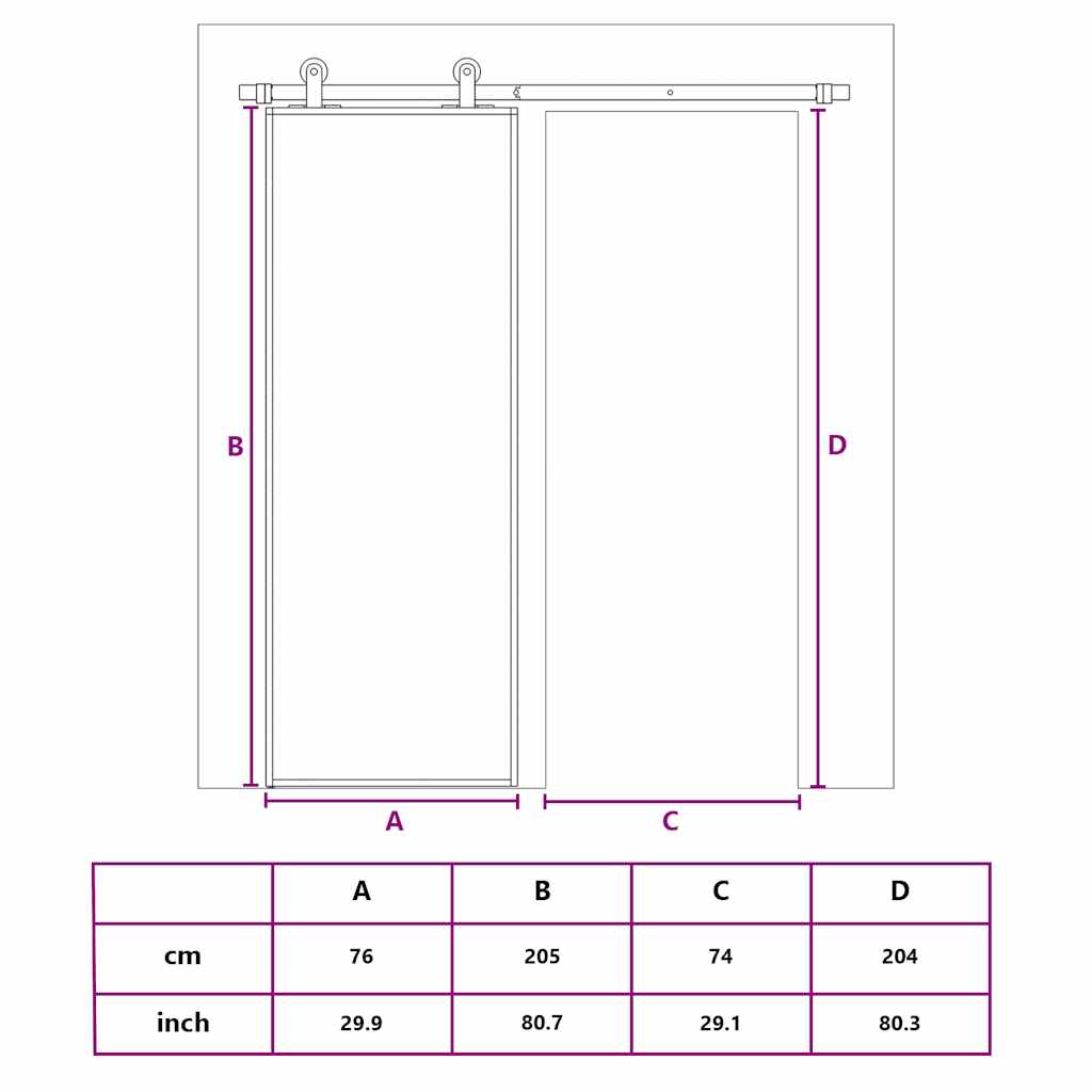 Porta Scorrevole Nera 76x205 cm in Vetro Temperato e Alluminio 155210