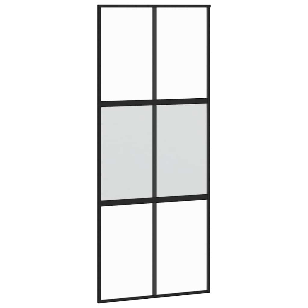 Porta Scorrevole Nera 90x205 cm in Vetro Temperato e Alluminio 155211