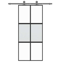 Porta Scorrevole Nera 90x205 cm in Vetro Temperato e Alluminio 155211