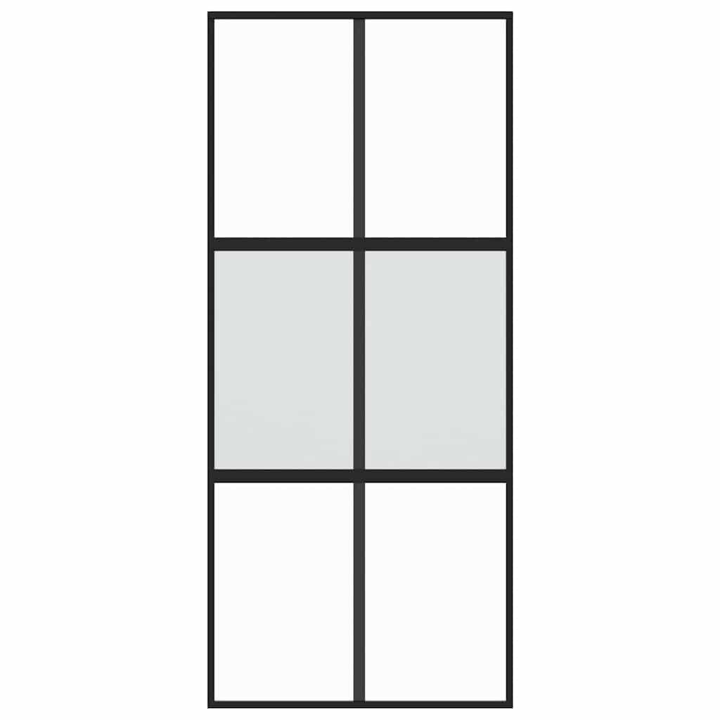 Porta Scorrevole Nera 90x205 cm in Vetro Temperato e Alluminio 155211