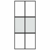 Porta Scorrevole Nera 90x205 cm in Vetro Temperato e Alluminio 155211