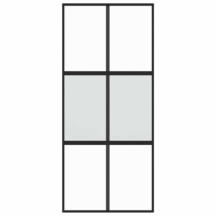 Porta Scorrevole Nera 90x205 cm in Vetro Temperato e Alluminio 155211