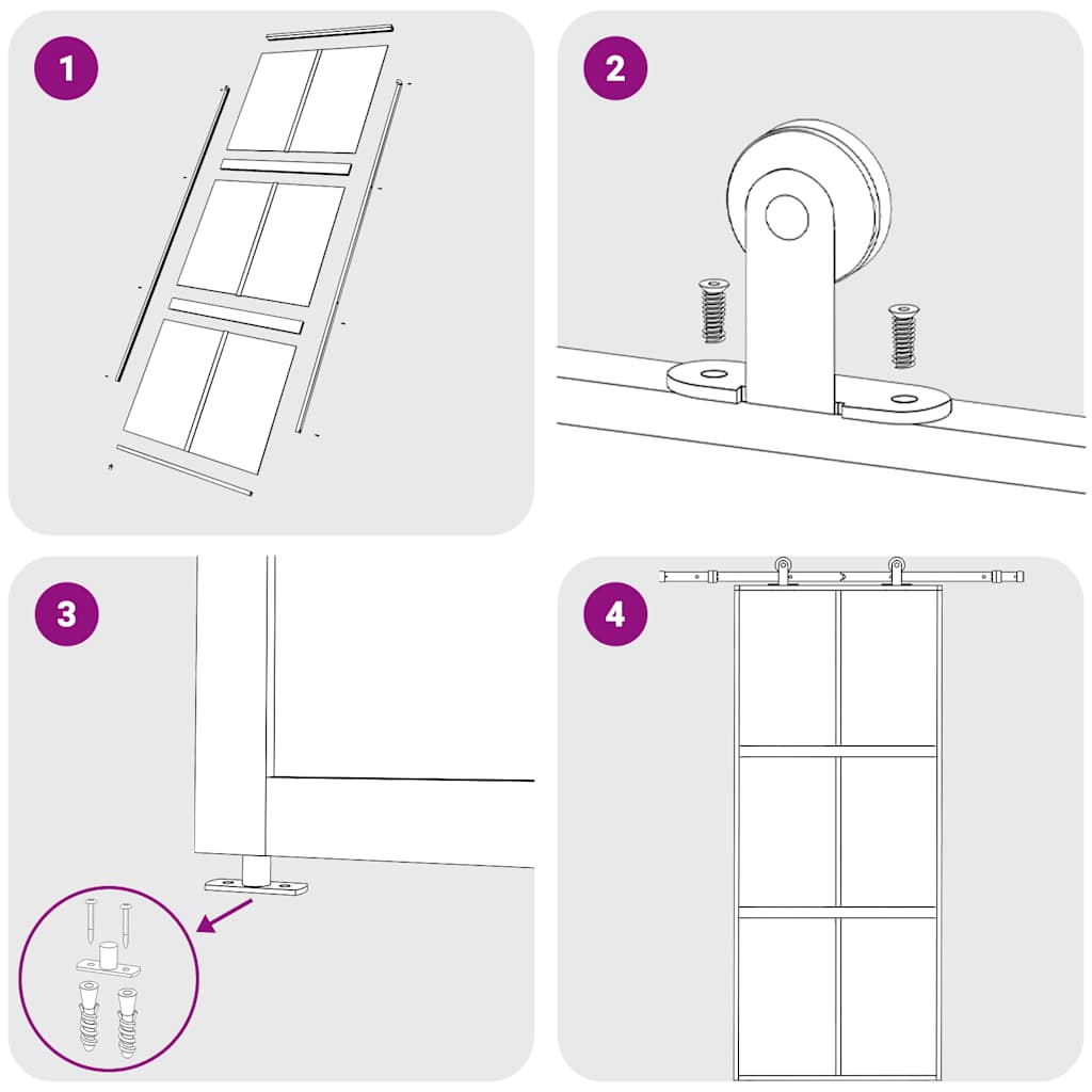 Porta Scorrevole Nera 90x205 cm in Vetro Temperato e Alluminio 155211