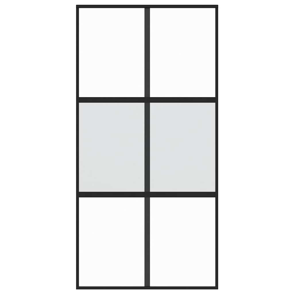 Porta Scorrevole Nera 102,5x205 cm Vetro Temperato e Alluminio 155212